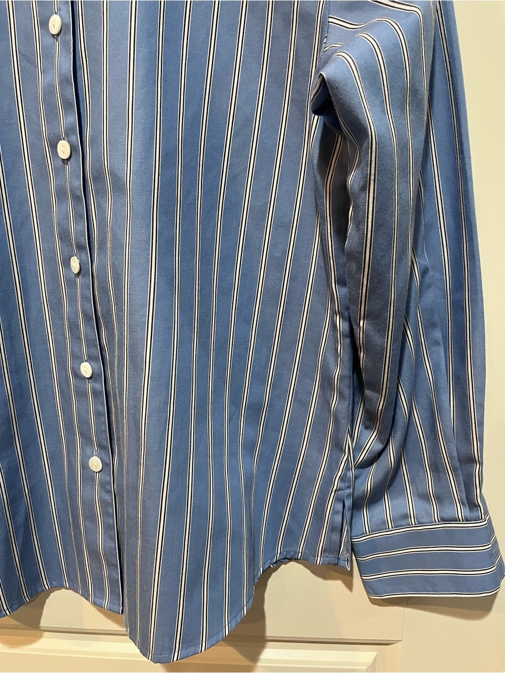 Foxcroft 4P Petite Blue Stripe Wrinkle Free Cotton Button Down Shirt - Picture 3 of 9